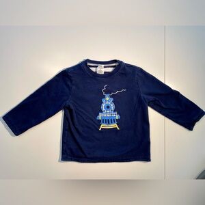 Janie & Jack Navy Blue Train Graphic Kids Shirt- reversible, stripes